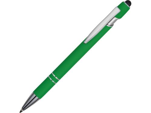 Ручка металлическая soft-touch шариковая со стилусом Sway, зеленый/серебристый