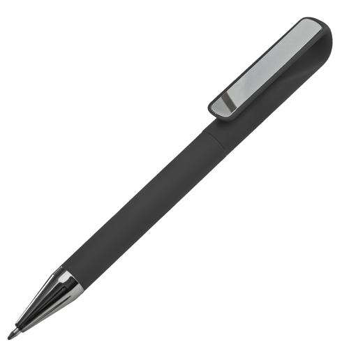 Ручка шариковая GLOSSY GUN с покрытием soft touch, черный, серебристый