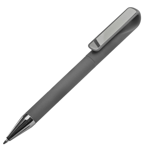 Ручка шариковая GLOSSY GUN с покрытием soft touch, серый, серебристый