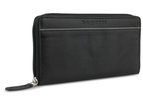 Кошелёк женский BUGATTI БАНДА | BANDA, с защитой данных RFID, чёрный, кожа козы/полиэстер, 18,5х2х10 см