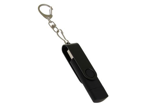 USB-флешка на 8 Гб 2 в 1 поворотный механизм, c дополнительным разъемом Type-C с одноцветным металлическим клипом, черный