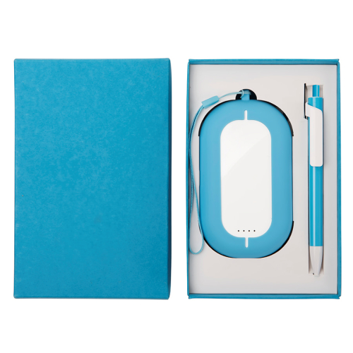 Набор SEASHELL-2: универсальное зарядное устройство (6000 mAh) и ручка в подарочной коробке, белый, голубой