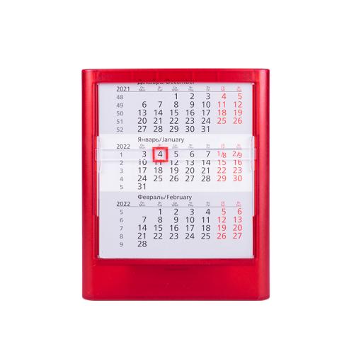 Календарь настольный на 2 года ; прозрачно-красный; 12,5х16 см; пластик; тампопечать, шелкография, ярко-красный